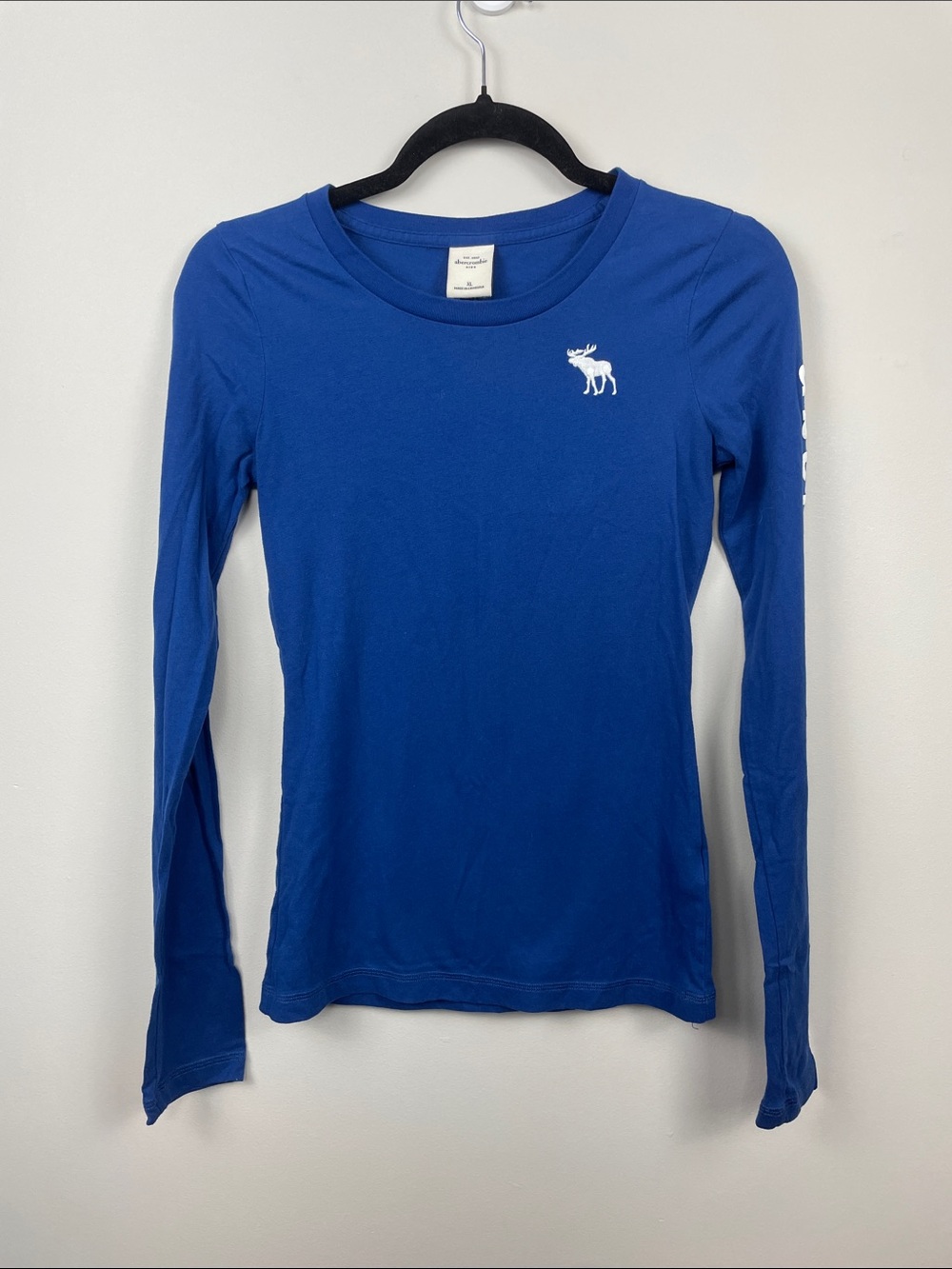 Abercrombie & Fitch Long Sleeve Crew Tee - Blue with White Logo